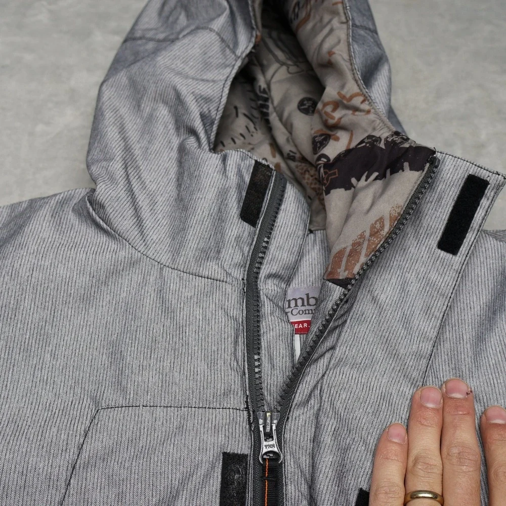Columbia Convert Jacket Youth 14/16 Grey Striped Insulated Ski Snow Outdoor
